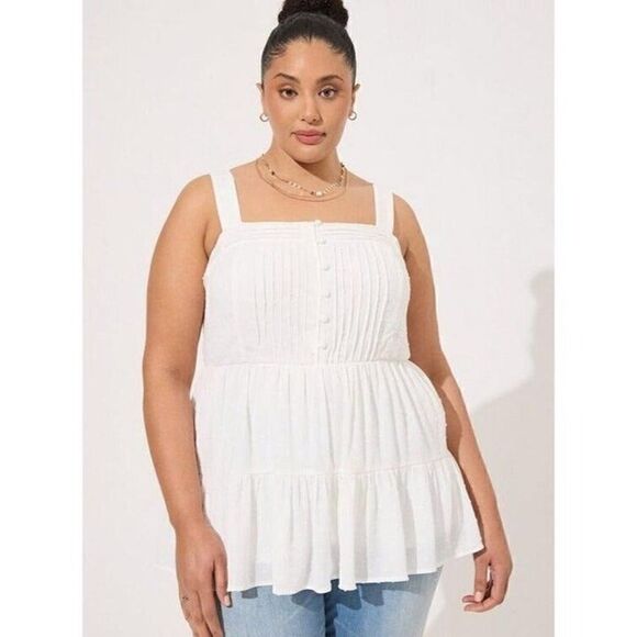 Torrid Womens 3X White Swiss Dot Washable Gauze Tiered Pin Tuck Tank Top NWT - Picture 1 of 12